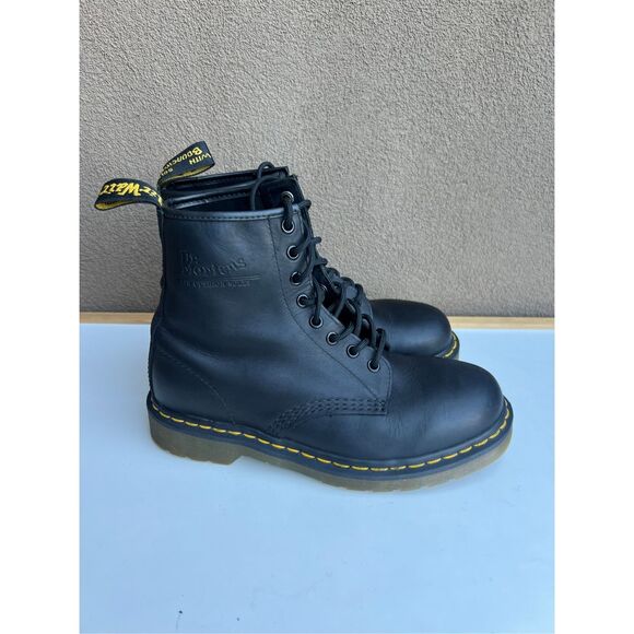 Dr Martens Combat Boots Mens Size 7-7.5 Black Leather High Tops Boots Lace Up - Picture 1 of 12